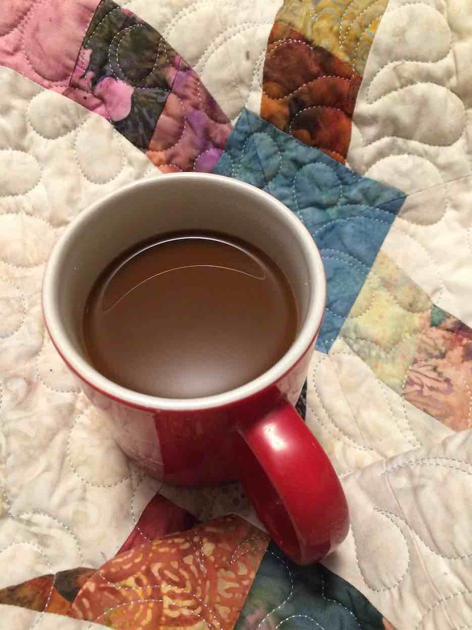 coffee on quilt